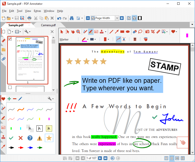 Open any PDF file, add annotations and save all back to PDF in one single step