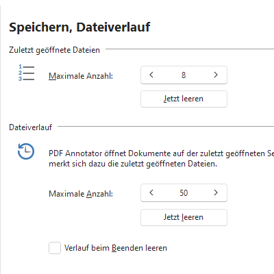 Konfigurierbarer Dateiverlauf (Zuletzt verwendete Dateien)