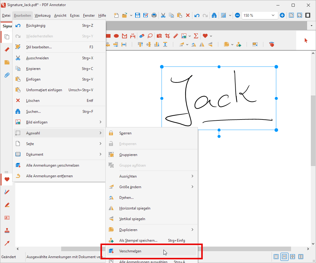 Einzelne Anmerkungen verschmelzen