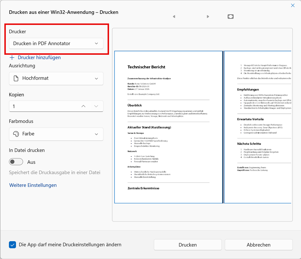 Drucken in PDF Annotator