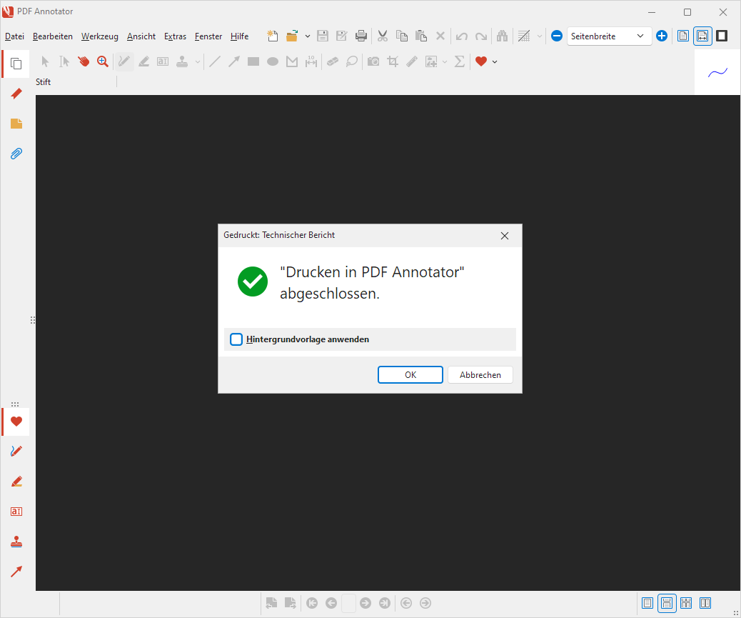 Drucken in PDF Annotator abgeschlossen