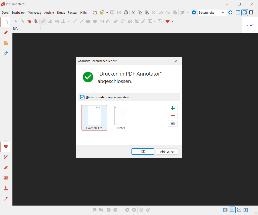 Hintergrundvorlage anwenden