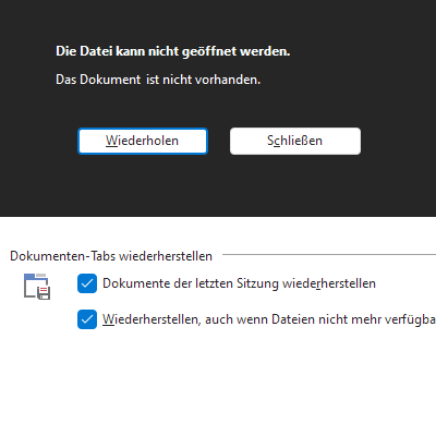 Verzögertes Wiederherstellen letzter Dokumente