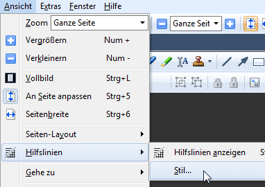 Hilfslinien anzeigen und Stil wählen