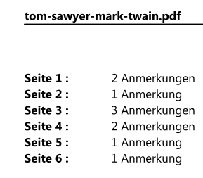 Anmerkungen drucken: Seitenliste