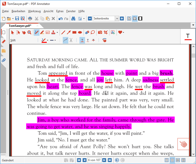 Text im PDF unterstreichen mit Auto-Snap