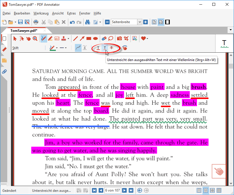 Text im PDF unterkringeln oder durchstreichen