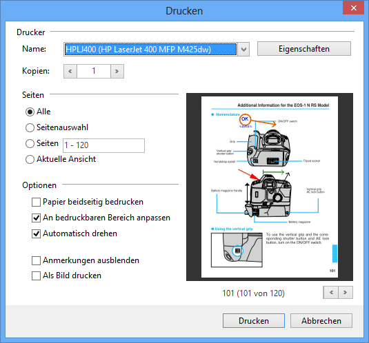 PDF drucken: PDF Annotator macht den PDF-Druck besonders einfach. Drucken Sie Ihre Dokumente mit oder ohne Ihre Anmerkungen aus. Vermeiden Sie unnötige Fehldrucke mit der integrierten Druckvorschau.