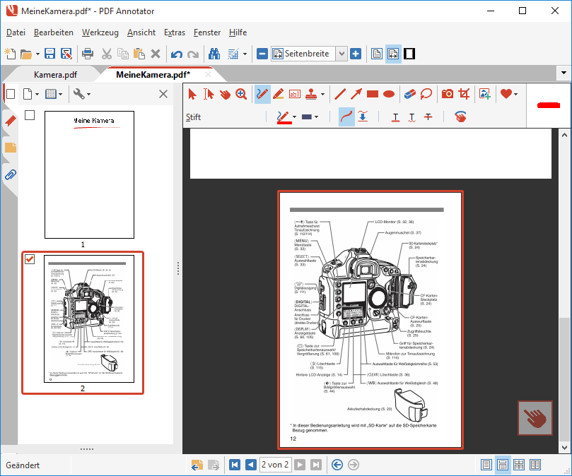 Kopierte Seite wurde in anderes PDF eingefügt