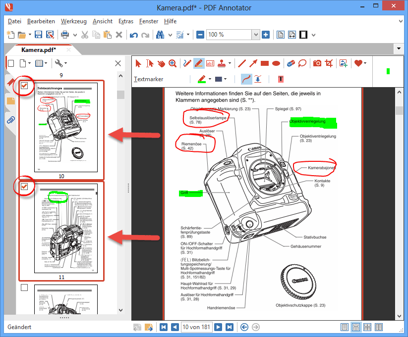 Seiten mit Anmerkungen wurden selektiert