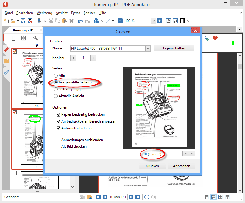 Selektierte Seiten drucken