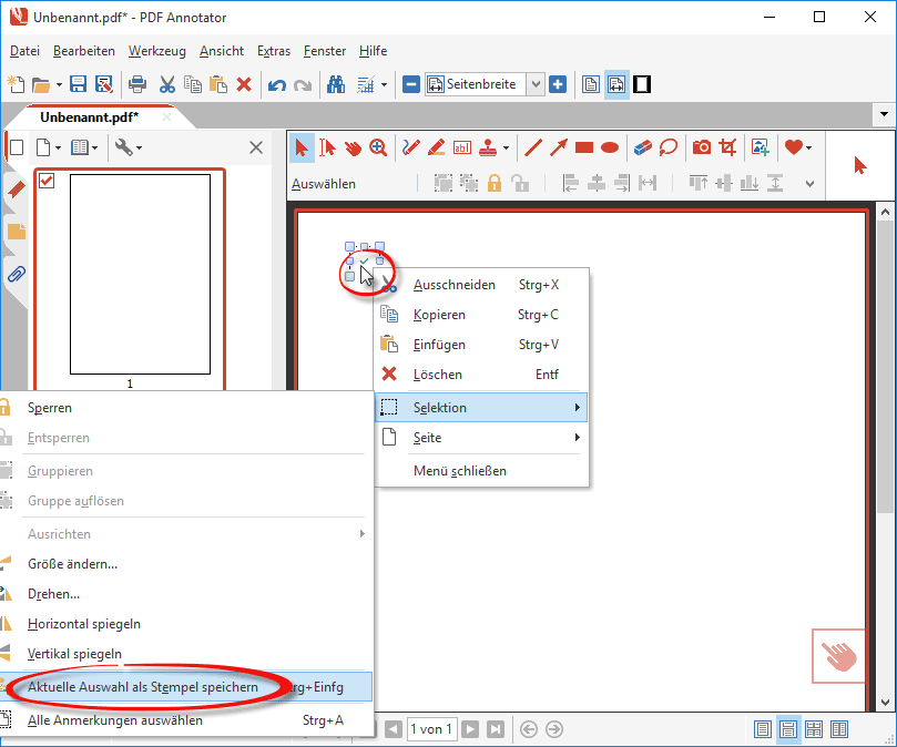 Aktuelle Auswahl als Stempel speichern