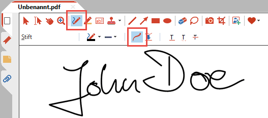 Mit dem Stift-Werkzeug unterschreiben