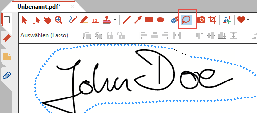 Unterschrift mit dem Lasso auswählen