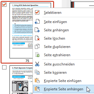 Kopierte Seiten einfügen oder anhängen