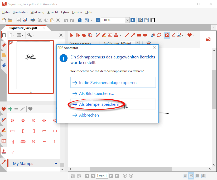 Als Stempel speichern