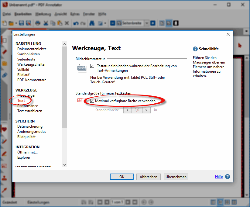 Maximal verfügbare Breite verwenden