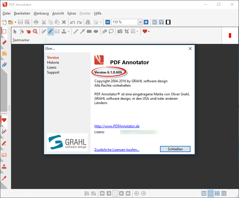 PDF Annotator Versionsnummer finden