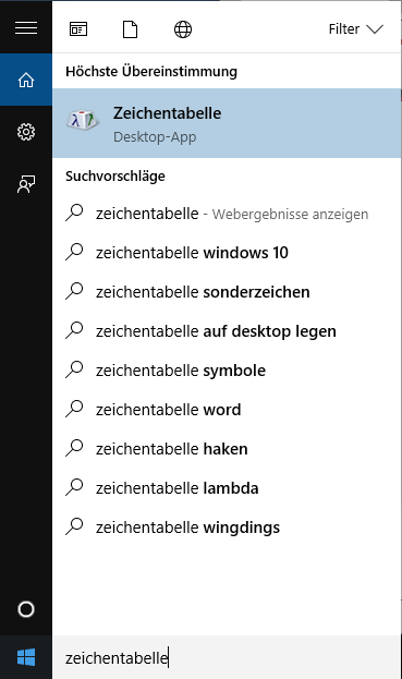 Windows Zeichentabelle öffnen