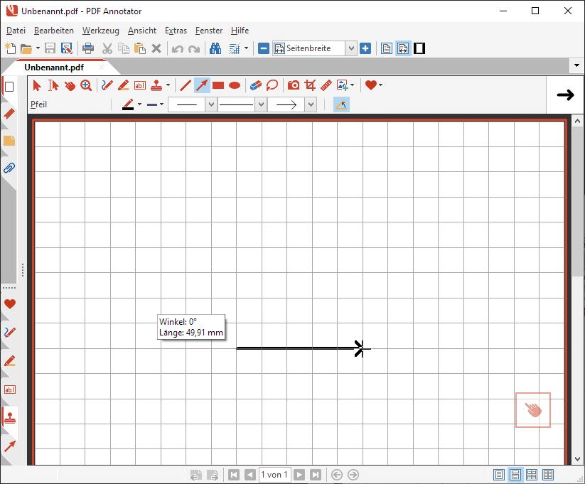 Erste Achse des Koordinatensystems zeichnen