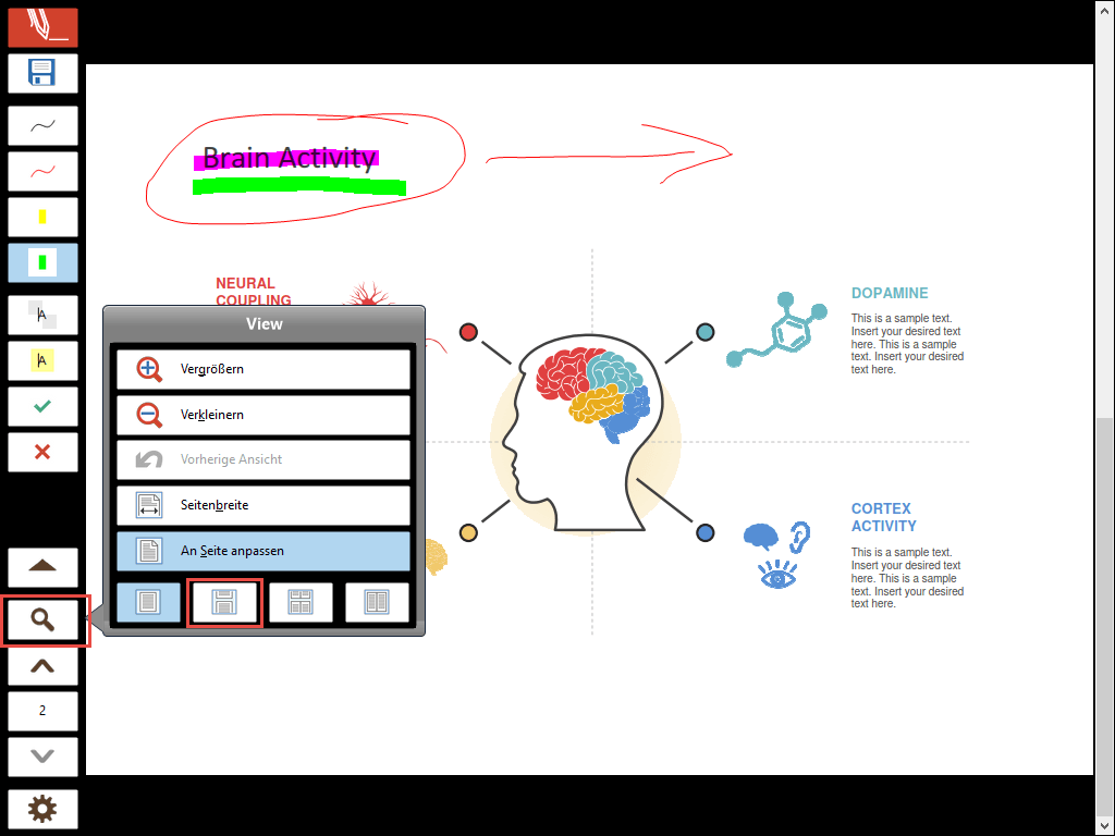 Seiten-Layouts in der Vollbild-Symbolleiste