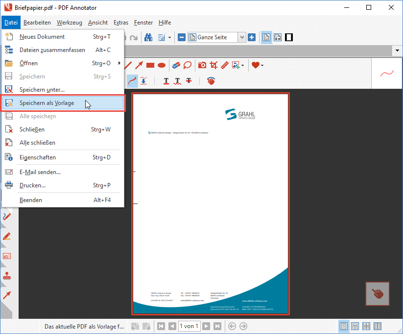 Datei, Als Vorlage speichern