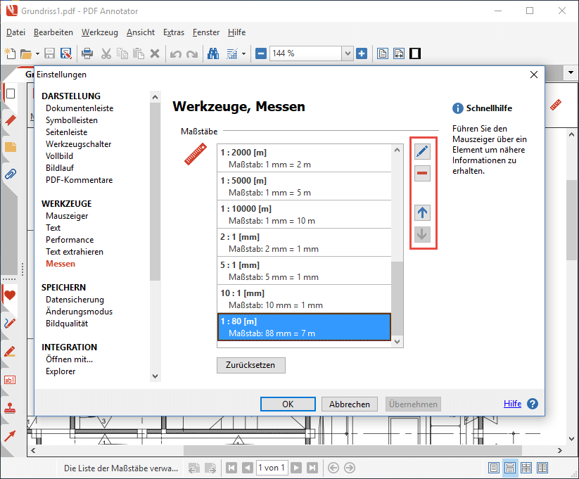 Einstellungen: Maßstäbe