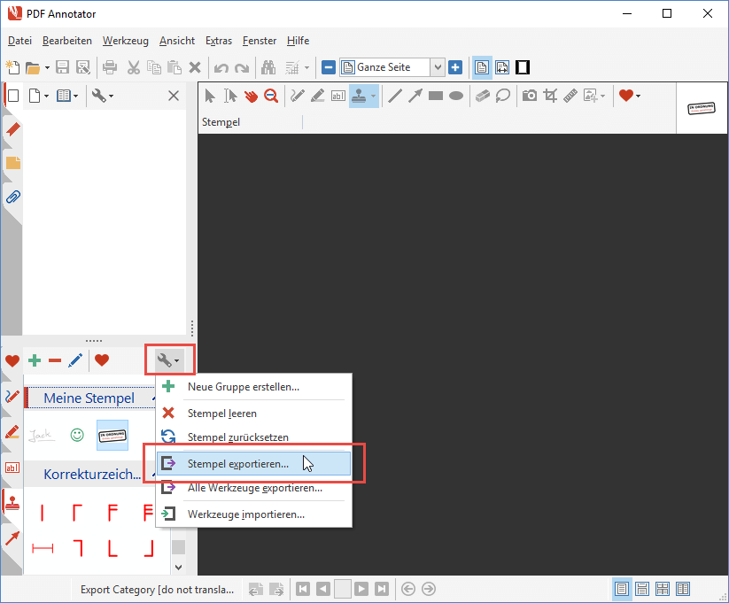 Stempel exportieren