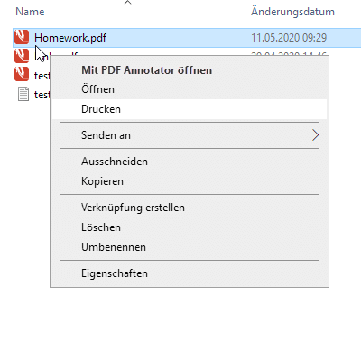 “Drucken” im Explorer-Kontextmenü