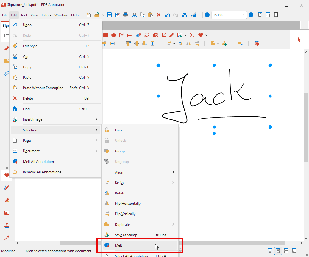 Melting selected annotations