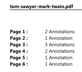 Print annotations: Page list