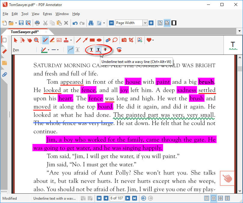 Underline text with wavy lines or strike out text in a PDF with Auto-Snap