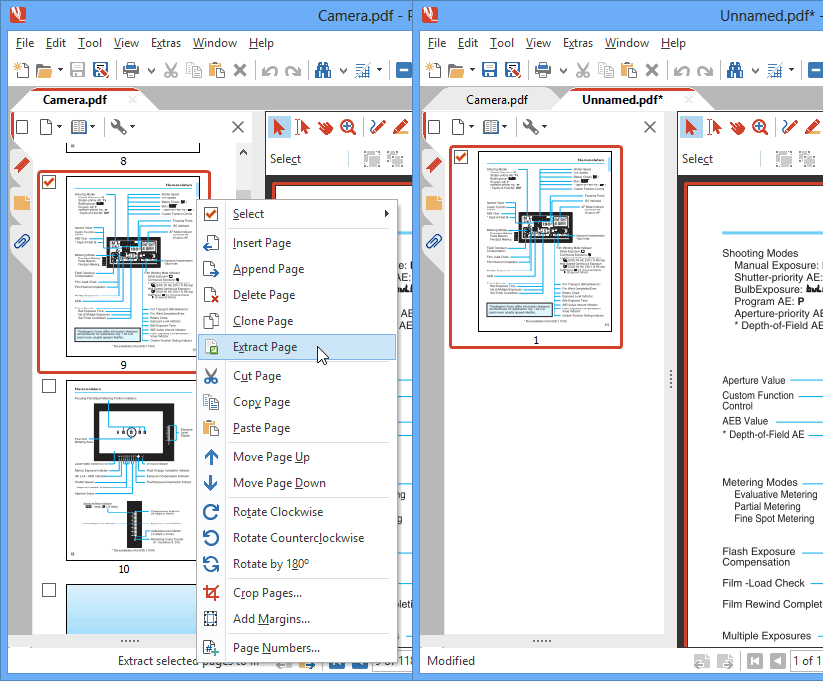 Extract Pages into New Document: Select a single page, or multiple pages, and create a fresh new document with just these pages in it.