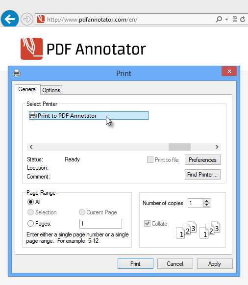Print to PDF Annotator: Create PDF documents from virtually any application by printing them to the Print to PDF Annotator virtual PDF printer.