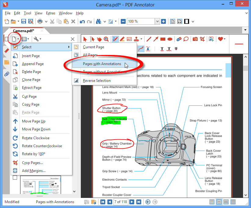 Select, Pages with Annotations