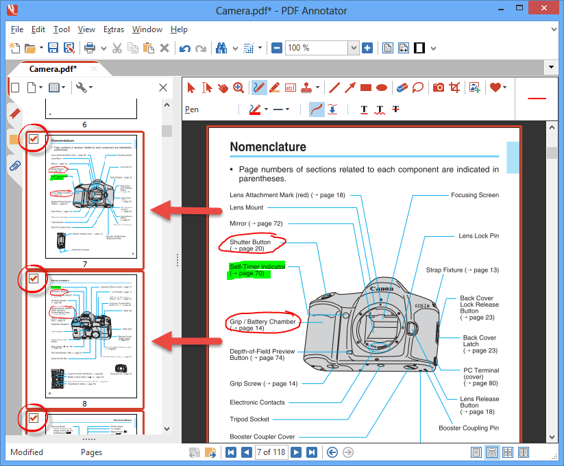 Pages with annotations have been selected