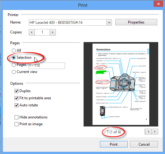 Print selected pages