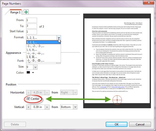 Page Numbers Settings