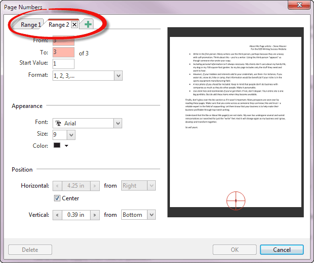 Page Numbers with Page Ranges