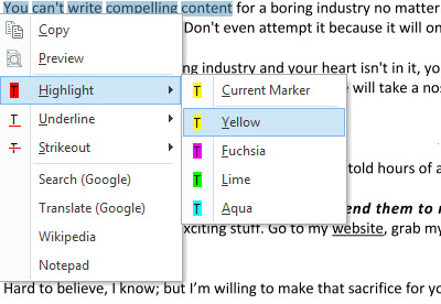 Select Text Tool context menu