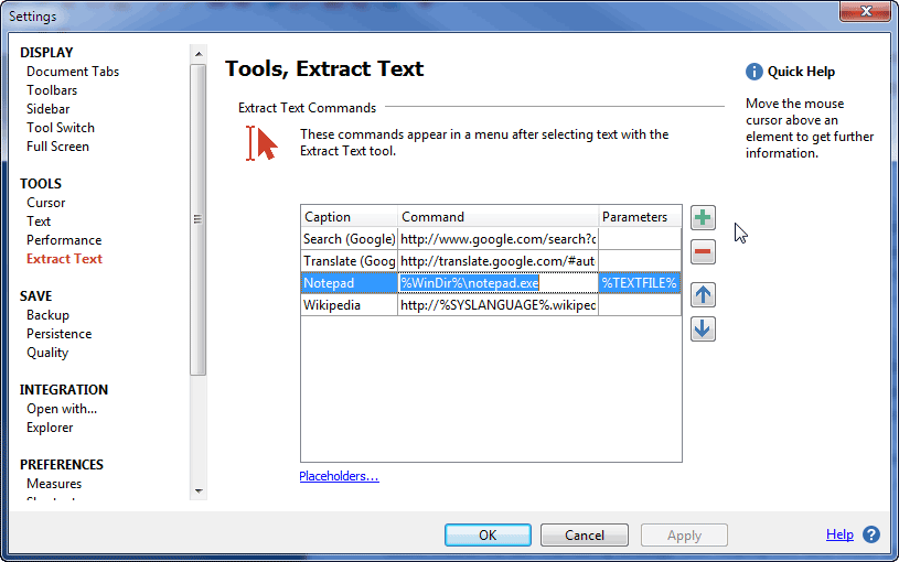 Extract Text Options