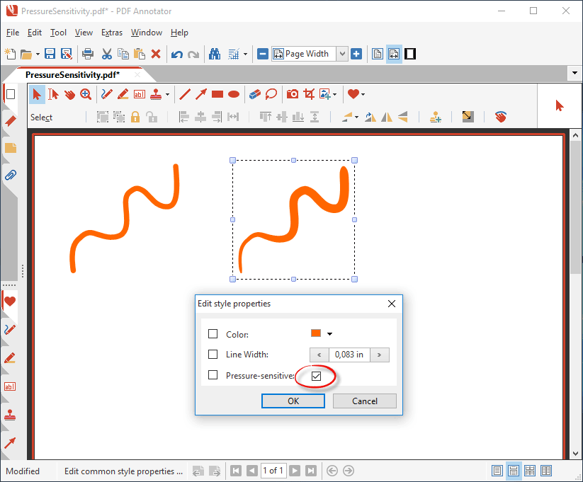 Pressure sensitivity