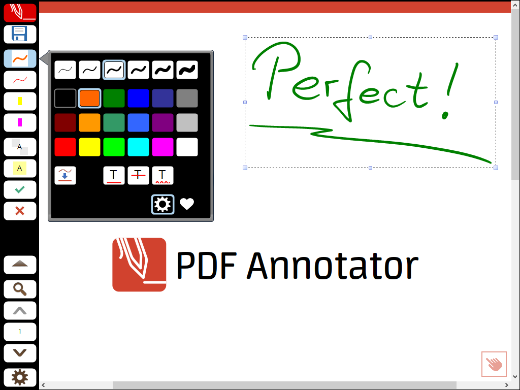 Full Screen Mode: Use PDF Annotator in full screen mode for your presentations to be able to mark up and complete your slides or worksheets live on the screen. Customize the unique full screen toolbar to fit all your needs.