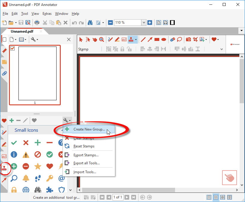 Open stamp toolbox and create a new tool group