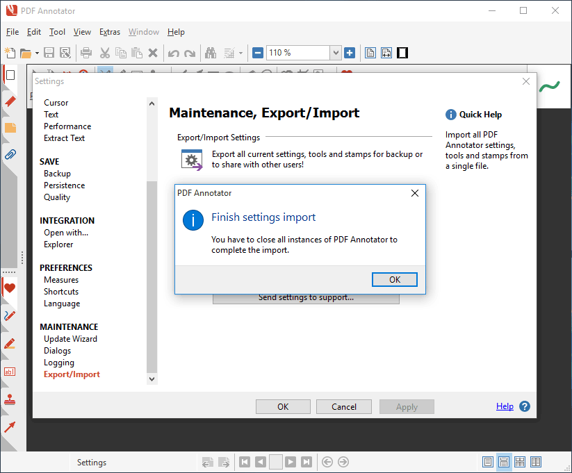 Settings import complete