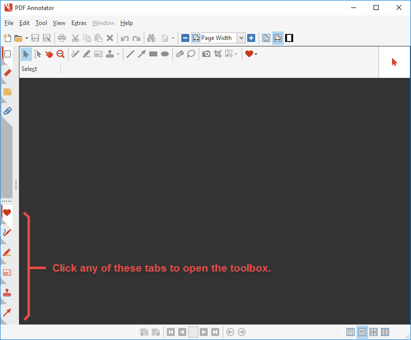 Click any tab to open toolbox