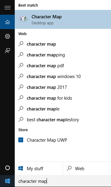 Invoke Windows Character Map