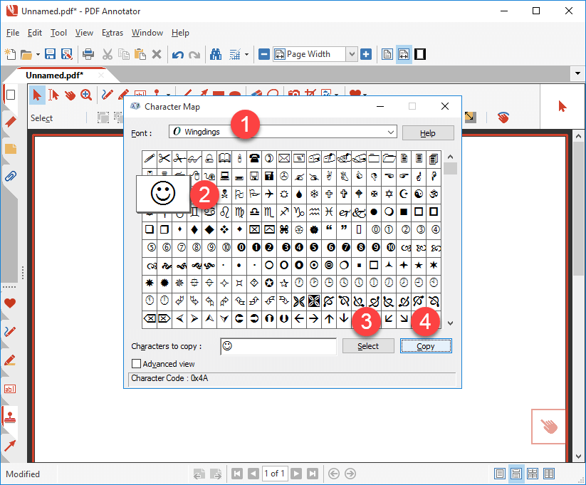 Select symbol in Character Map