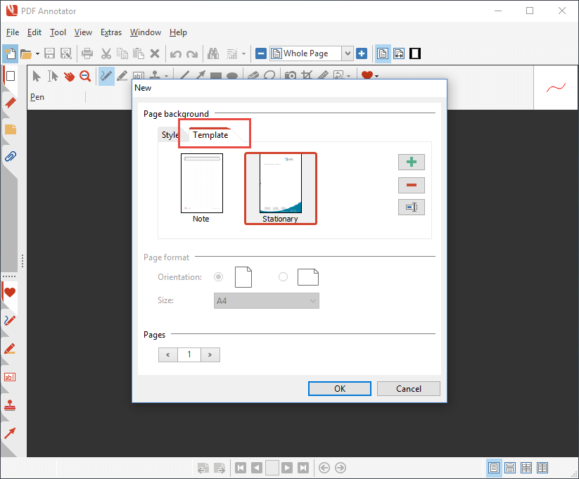 The Template tab