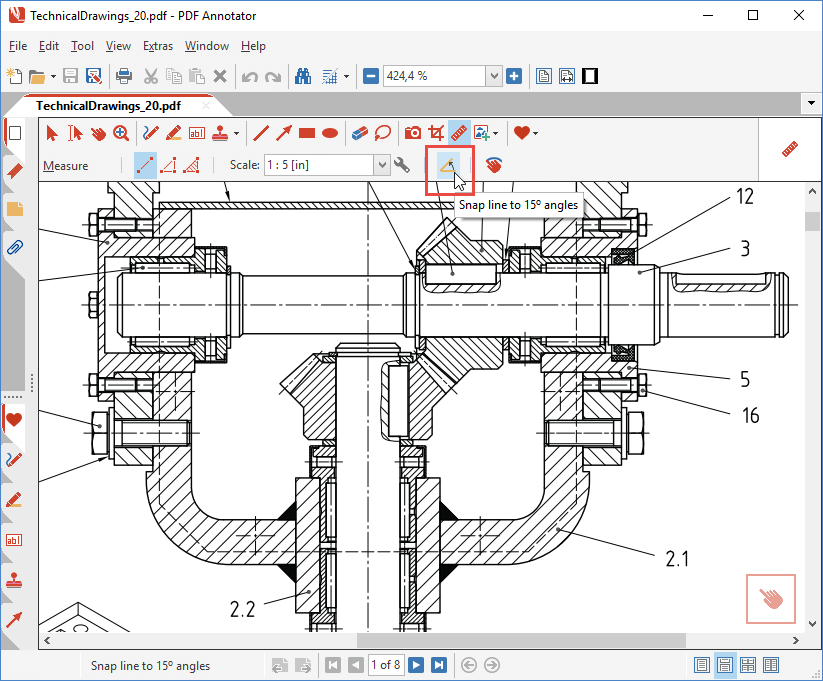 Snap line to 15° angles